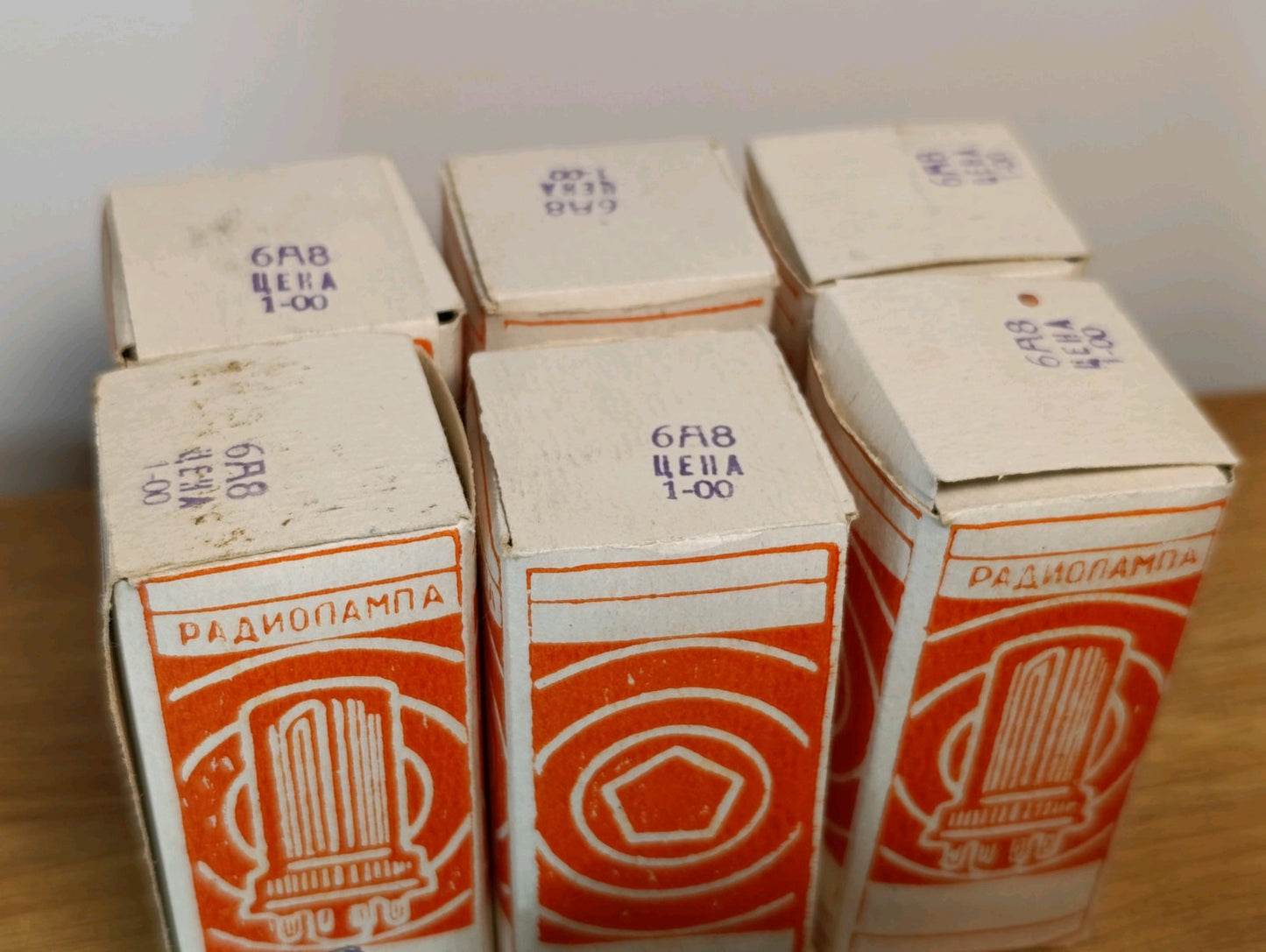 6pcs. 6A8 = 6Q8 Heptode Tube Novosibirsk Soviet USSR SAME DATE 1968 NEW in BOX